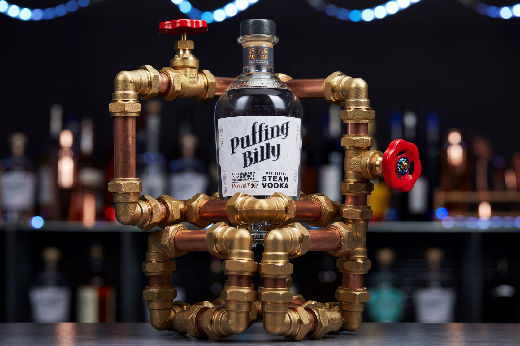 Puffing Billy Steam Vodka - bottle glorifier hero shot
